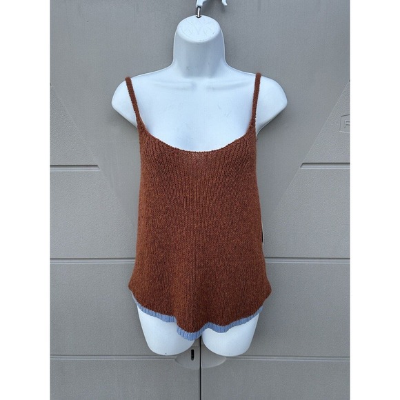 Anthropologie Pilcro Easy Breezy Knit Brown Blue Trim Cami Tank Top Women Sz M - Picture 5 of 15